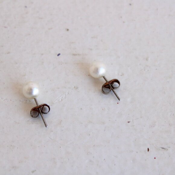 Vintage Earrings, White Faux Pearl Studs - Picture 1 of 10